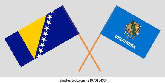 Crossed flags of Bosnia and Herzegovina and The State of Oklahoma. Official colors. Correct proportion. Vector illustration
