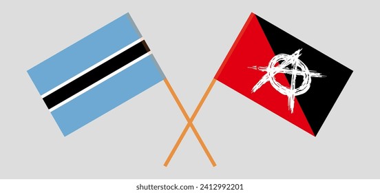 Crossed flags of Botswana and anarchy. Official colors. Correct proportion. Vector illustration
