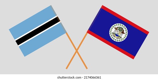 Banderas cruzadas de Botswana y Belice. Colores oficiales. Proporción correcta. Ilustración del vector
