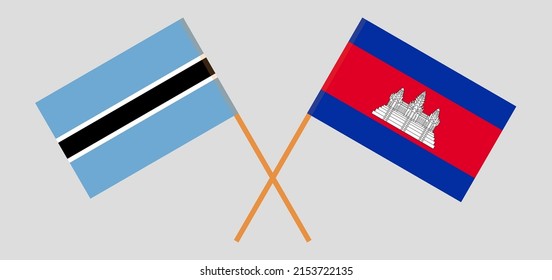 Crossed flags of Botswana and Cambodia. Official colors. Correct proportion. Vector illustration
