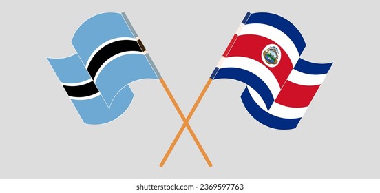 Crossed flags of Botswana and Costa Rica. Official colors. Correct proportion. Vector illustration

