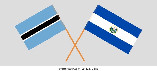 Crossed flags of Botswana and El Salvador. Official colors. Correct proportion. Vector illustration
