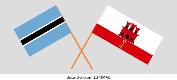 Crossed flags of Botswana and Gibraltar. Official colors. Correct proportion. Vector illustration
