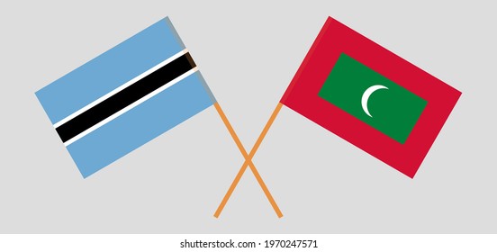 Crossed flags of Botswana and Maldives. Official colors. Correct proportion