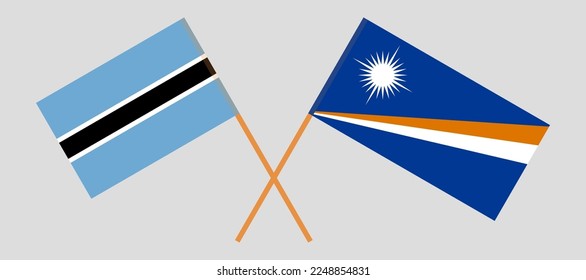 Crossed flags of Botswana and Marshall Islands. Official colors. Correct proportion. Vector illustration
