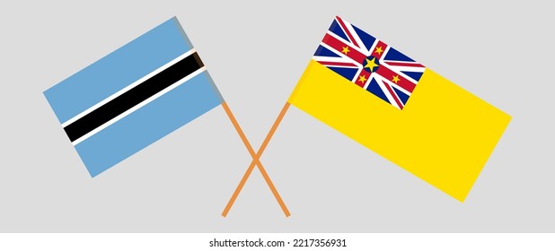 Crossed flags of Botswana and Niue. Official colors. Correct proportion. Vector illustration

