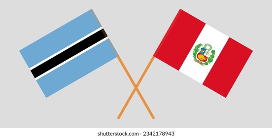 Crossed flags of Botswana and Peru. Official colors. Correct proportion. Vector illustration
