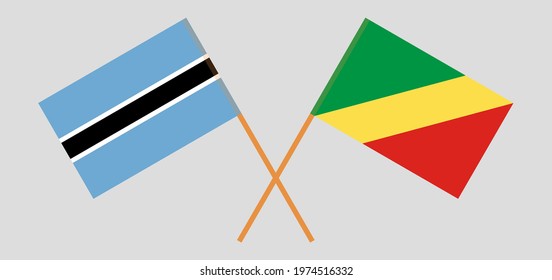 Crossed flags of Botswana and Republic of the Congo. Official colors. Correct proportion