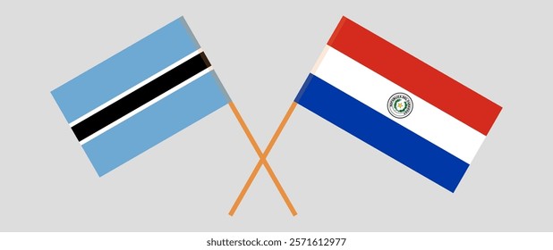 Crossed flags of Botswana and Republic of Paraguay. Official colors. Correct proportion. Vector illustration.
