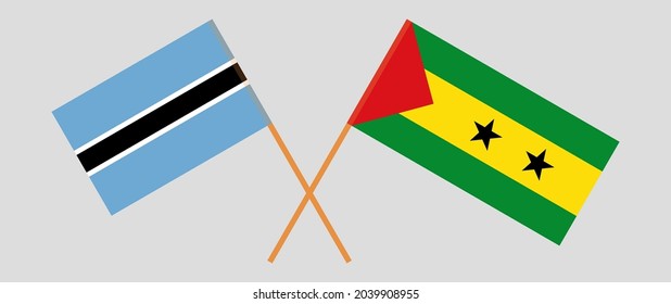 Banderas cruzadas de Botswana y Santo Tomé y Príncipe. Colores oficiales. Proporción correcta