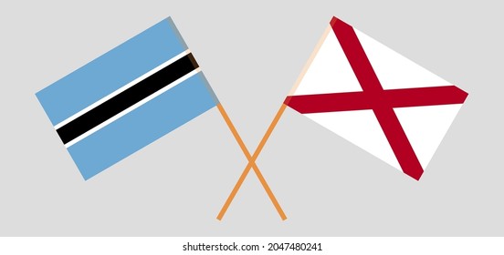 Banderas cruzadas de Botswana y el Estado de Alabama. Colores oficiales. Proporción correcta