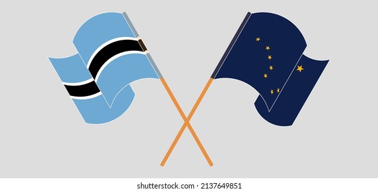 Crossed flags of Botswana and the State of Alaska. Official colors. Correct proportion. Vector illustration
