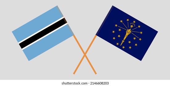 Banderas cruzadas de Botswana y el Estado de Indiana. Colores oficiales. Proporción correcta. Ilustración del vector

