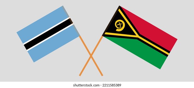 Banderas cruzadas de Botswana y Vanuatu. Colores oficiales. Proporción correcta. Ilustración del vector
