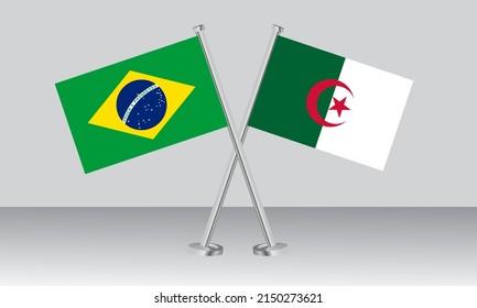 Crossed flags of Brazil and Algeria. Official colors. Correct proportion. Banner design