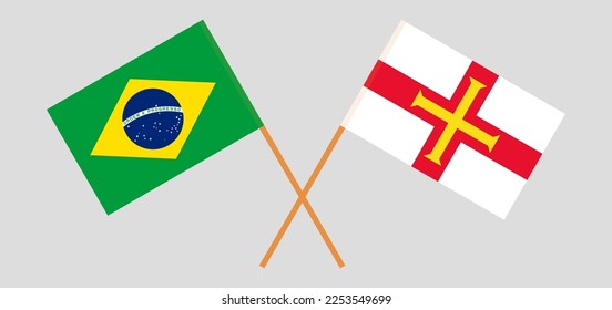 Crossed flags of Brazil and Bailiwick of Guernsey. Official colors. Correct proportion