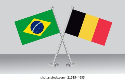 Crossed flags of Brazil and Belgium. Official colors. Correct proportion. Banner design
