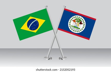 Crossed flags of Brazil and Belize. Official colors. Correct proportion. Banner design