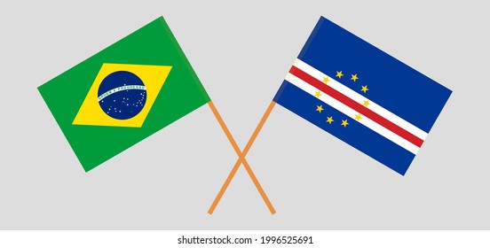 Crossed flags of Brazil and Cape Verde. Official colors. Correct proportion