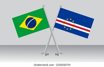 Crossed flags of Brazil and CAPE VERDE. Official colors. Correct proportion. Banner design