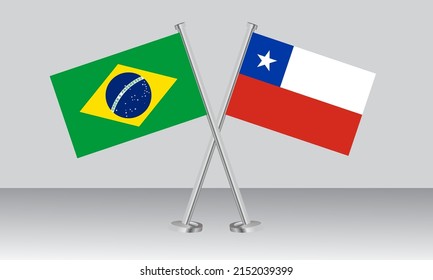 Crossed flags of Brazil and Chile. Official colors. Correct proportion. Banner design