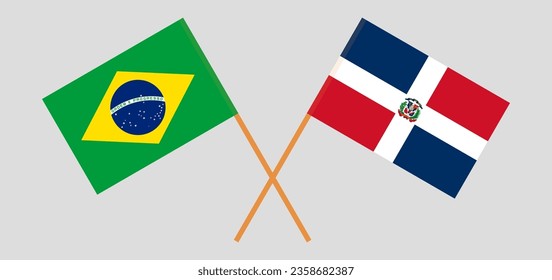 Crossed flags of Brazil and Dominican Republic. Official colors. Correct proportion. Vector illustration
