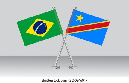 Crossed flags of Brazil and DR Congo. Official colors. Correct proportion. Banner design