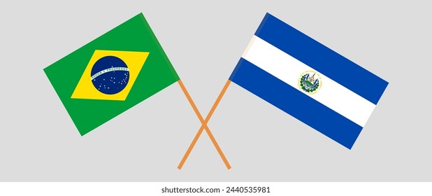 Crossed flags of Brazil and El Salvador. Official colors. Correct proportion. Vector illustration
