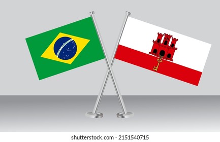 Crossed flags of Brazil and Gibraltar. Official colors. Correct proportion. Banner design