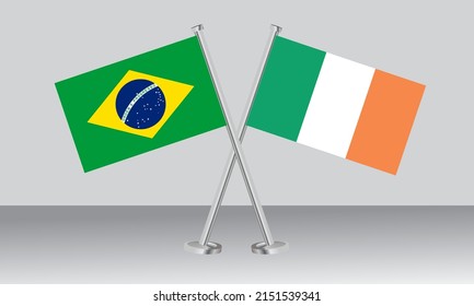 Crossed flags of Brazil and Ireland. Official colors. Correct proportion. Banner design