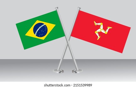Crossed flags of Brazil and Isle of Man. Official colors. Correct proportion. Banner design