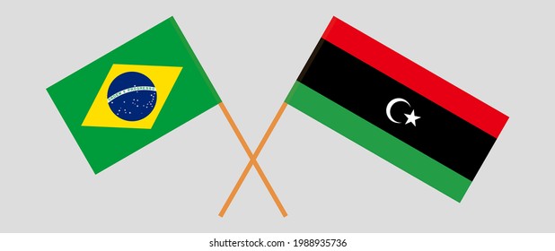 Crossed flags of Brazil and Libya. Official colors. Correct proportion