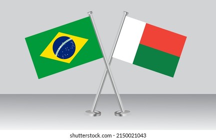 Crossed flags of Brazil and Madagascar. Official colors. Correct proportion. Banner design