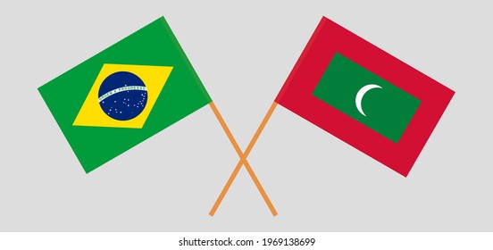 Crossed flags of Brazil and Maldives. Official colors. Correct proportion