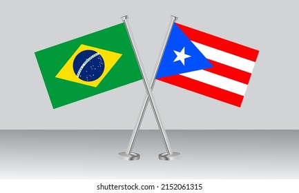 Crossed flags of Brazil and Puerto Rico. Official colors. Correct proportion. Banner design