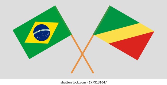 Crossed flags of Brazil and Republic of the Congo. Official colors. Correct proportion