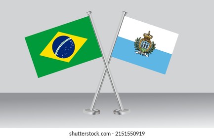 Crossed flags of Brazil and San Marino. Official colors. Correct proportion. Banner design