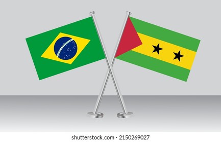 Crossed flags of Brazil and Sao Tome Principe. Official colors. Correct proportion. Banner design