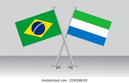 Crossed flags of Brazil and  Sierra Leone. Official colors. Correct proportion. Banner design