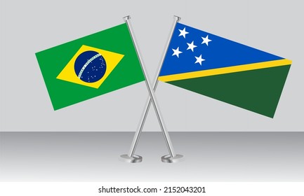 Crossed flags of Brazil and Solomon Islands. Official colors. Correct proportion. Banner design