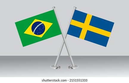 Crossed flags of Brazil and Sweden. Official colors. Correct proportion. Banner design