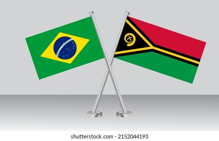 Crossed flags of Brazil and Vanuatu. Official colors. Correct proportion. Banner design