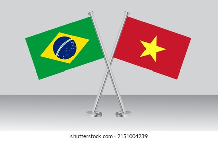 Crossed flags of Brazil and Vietnam. Official colors. Correct proportion. Banner design