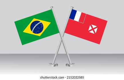 Crossed flags of Brazil and Wallis  Futuna. Official colors. Correct proportion. Banner design