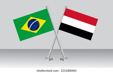 Crossed flags of Brazil and Yemen. Official colors. Correct proportion. Banner design