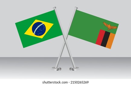 Crossed flags of Brazil and Zambia. Official colors. Correct proportion. Banner design
