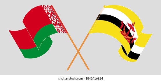 Crossed flags of Brunei and Belarus