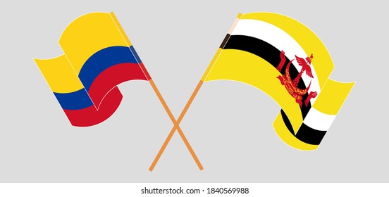 Crossed flags of Brunei and Colombia