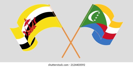 
Crossed flags of Brunei and the Comoros. Official colors. Correct proportion. Vector illustration
