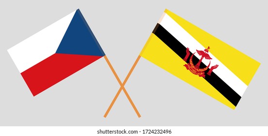 Crossed flags of Brunei and Czech Republic. Official colors. Correct proportion. Vector illustration
